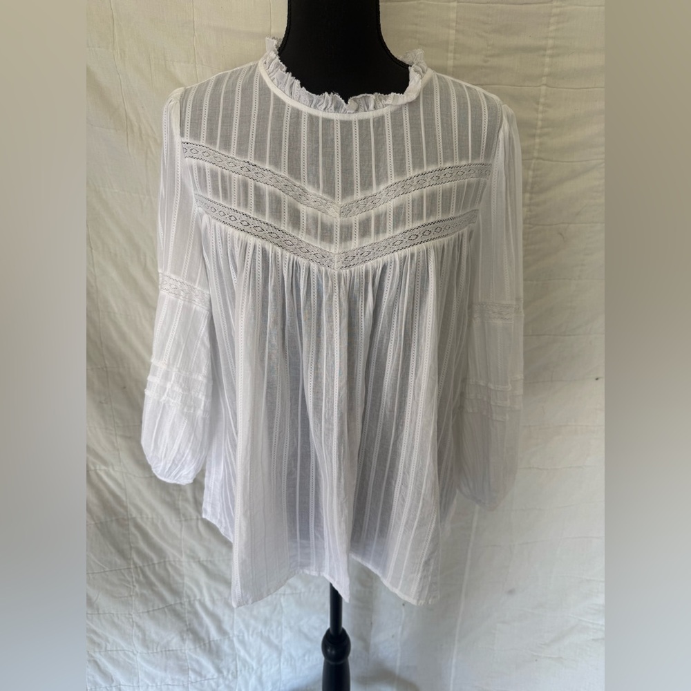 Universal Thread White Lace-Trim Sheer Peasant Blouse